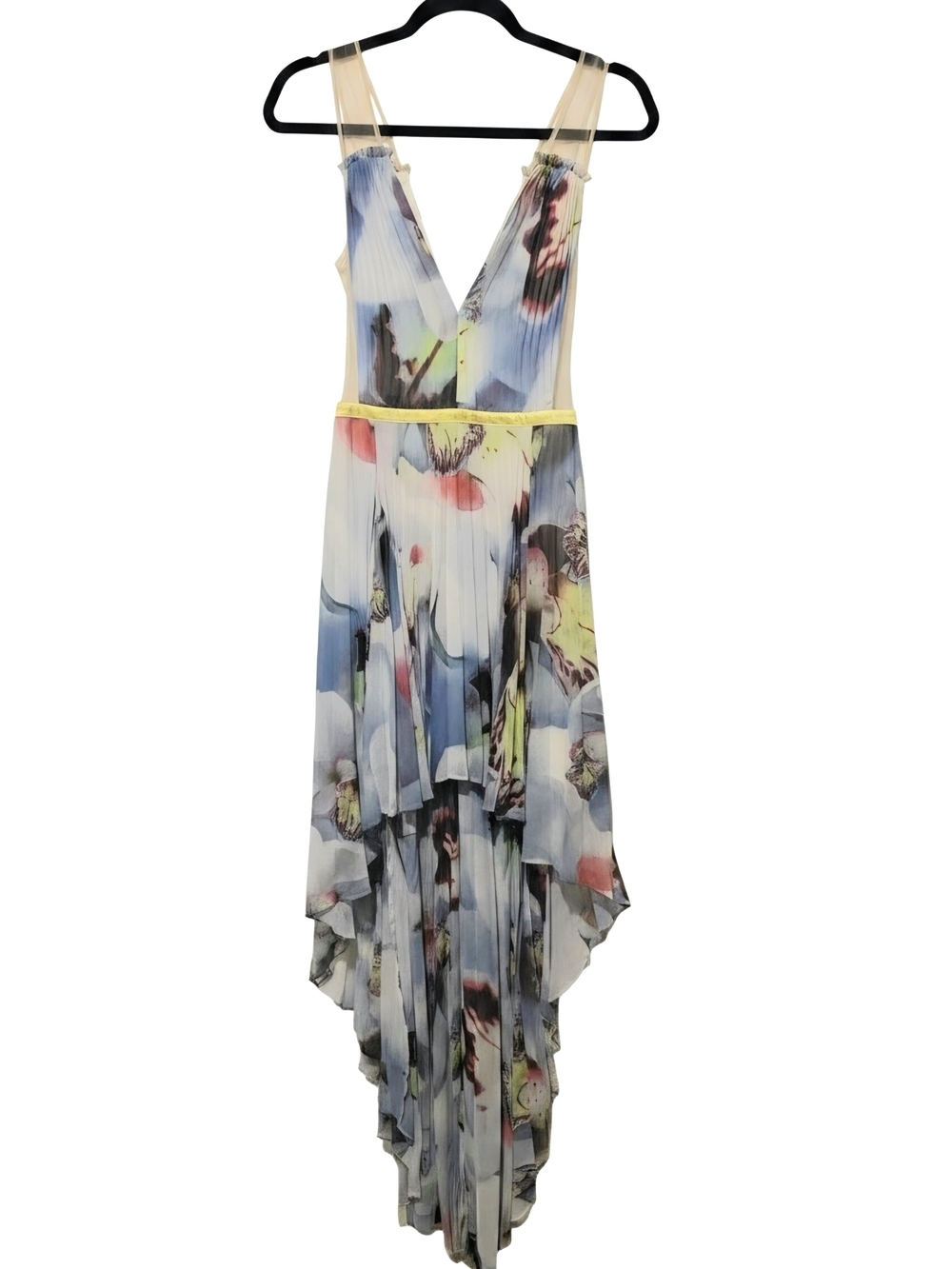 Bebe Floral Watercolor High-Low Maxi Dress